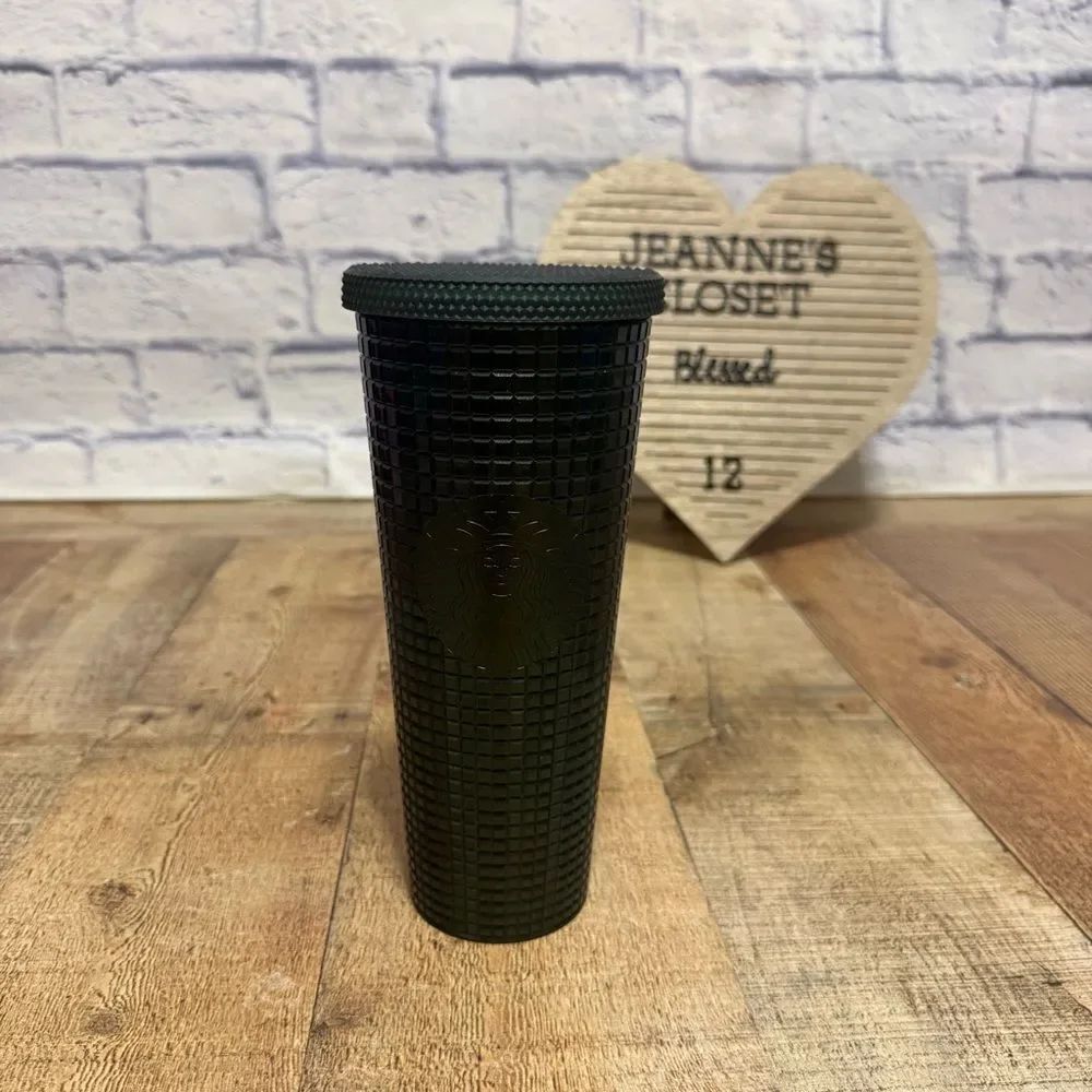 Starbucks Dark Green Jeweled Grid Venti Tumbler Cold Cup 24oz No Straw